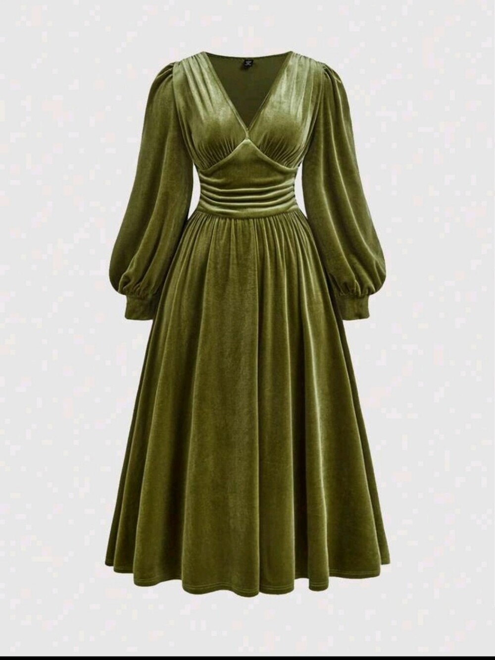 BRAND NEW ** Olive Green Velvet V-Neck Midi Dress